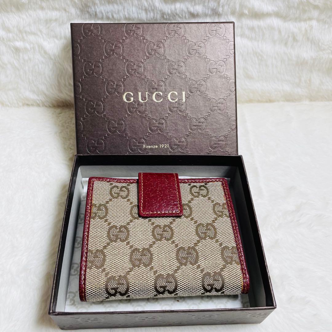 未使用級 正規品　GUCCIグッチ 2つ折り財布 レザーxキャンバス　大人気