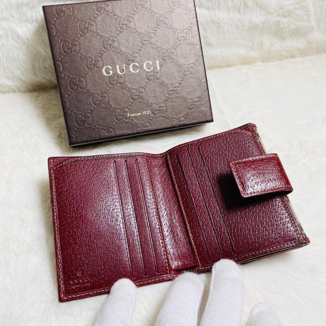 未使用級 正規品　GUCCIグッチ 2つ折り財布 レザーxキャンバス　大人気