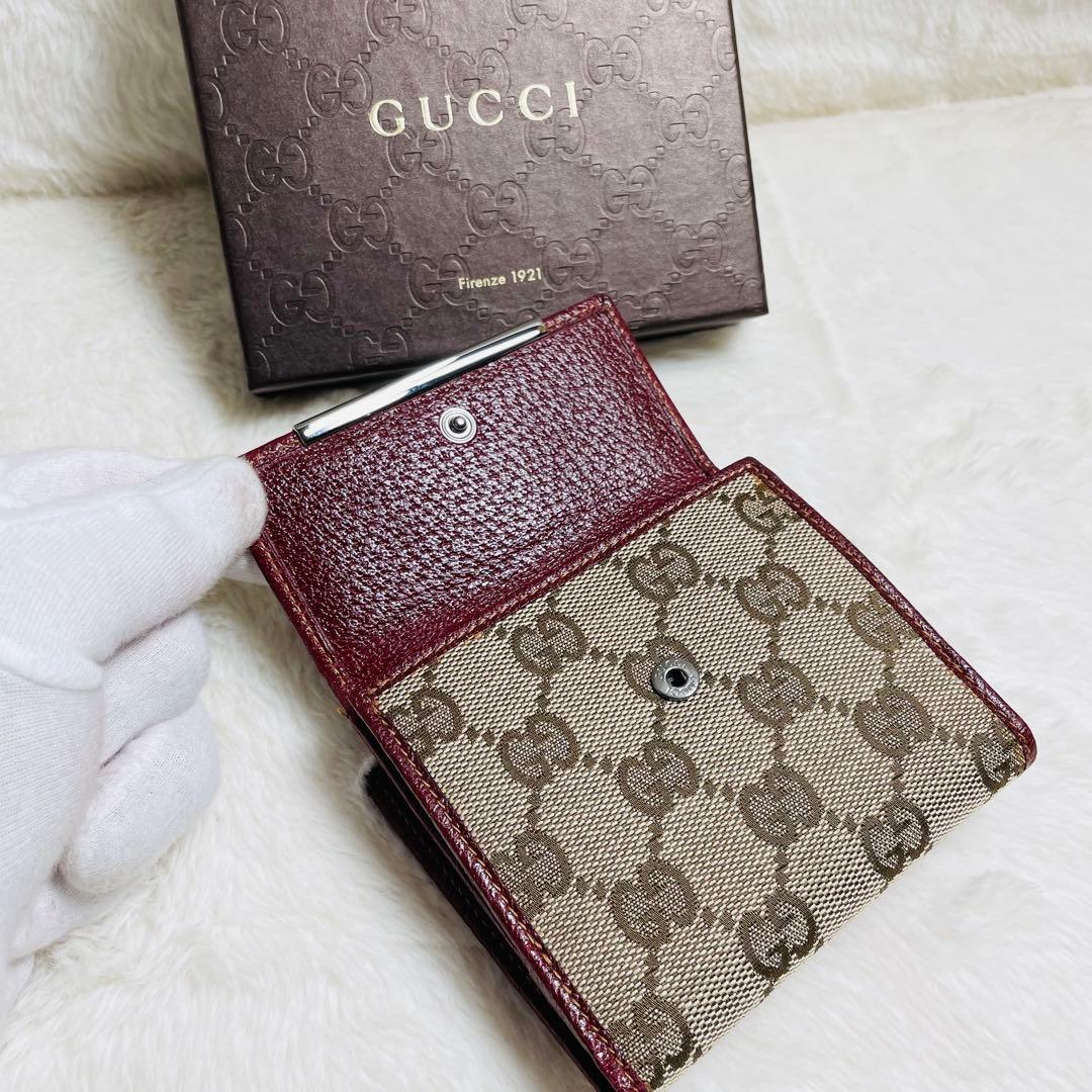 未使用級 正規品　GUCCIグッチ 2つ折り財布 レザーxキャンバス　大人気
