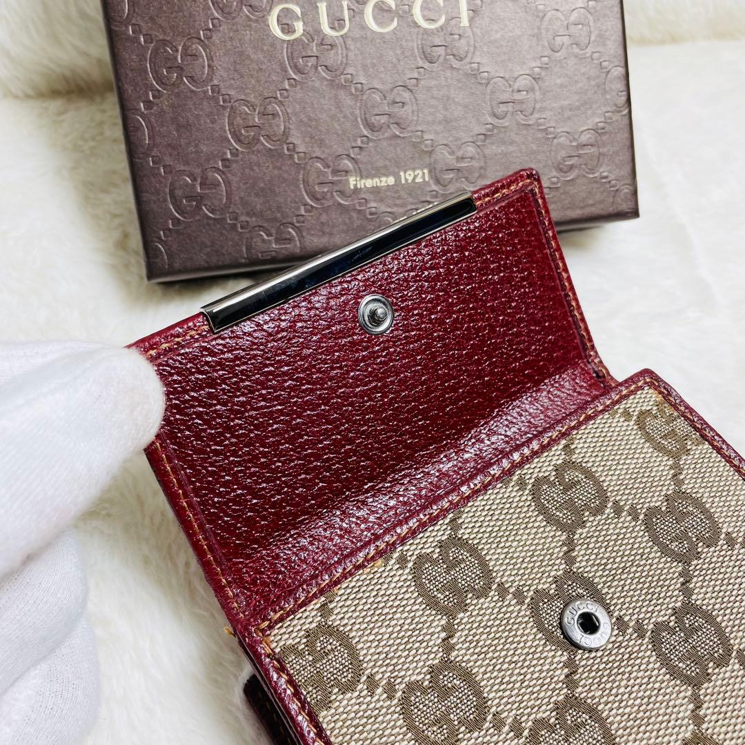 未使用級 正規品　GUCCIグッチ 2つ折り財布 レザーxキャンバス　大人気