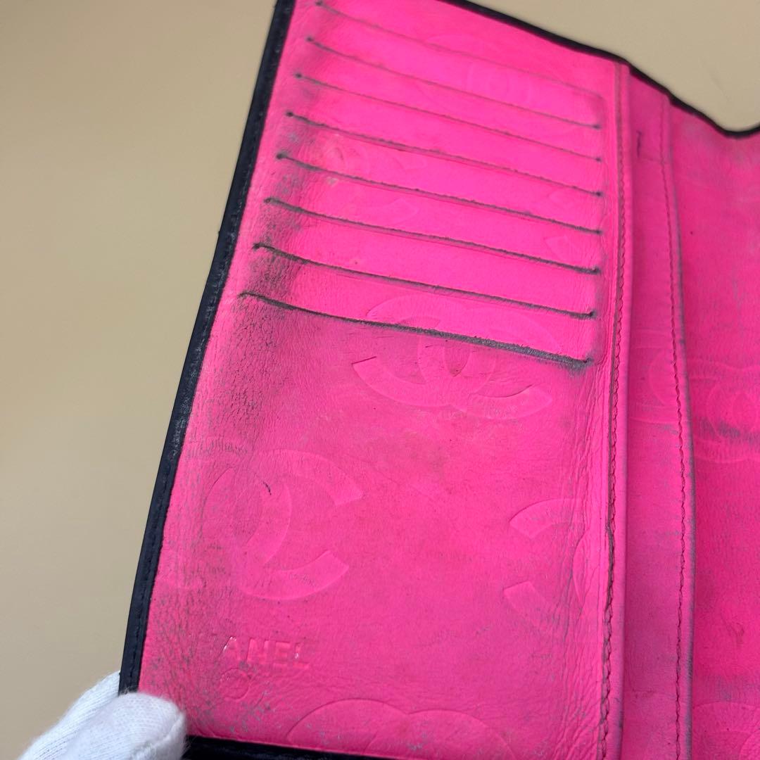 CHANEL カンボンライン 長財布 ピンク×ホワイト 正規品 シリアルあり