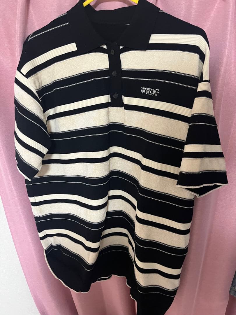 トップス Ameri MULTI BORDER LOGO KNIT POLO TOP