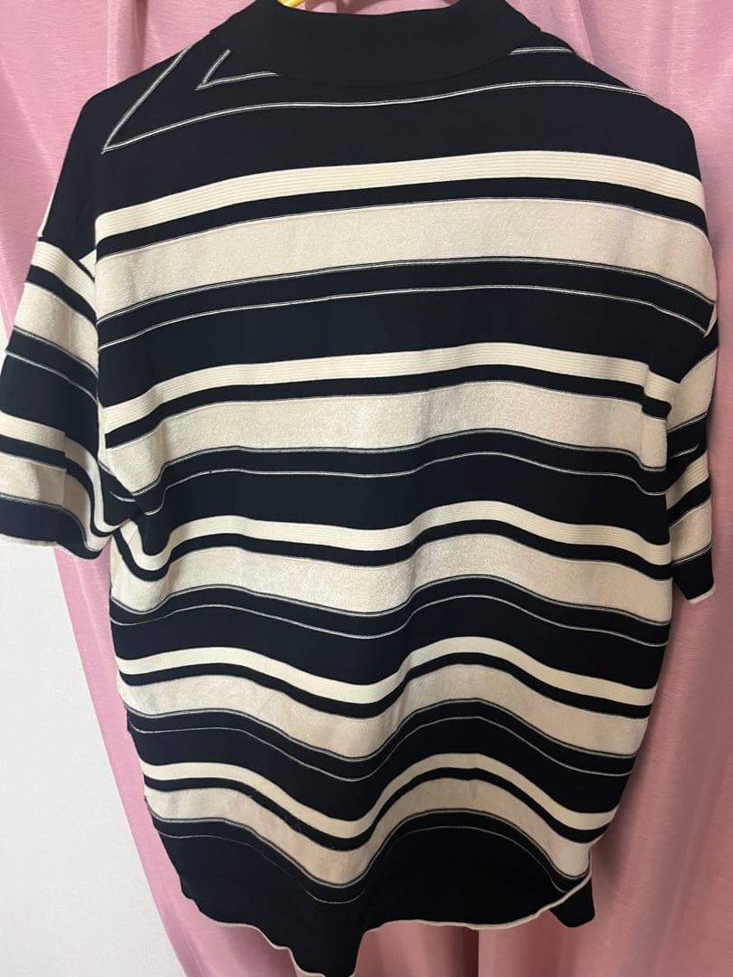 トップス Ameri MULTI BORDER LOGO KNIT POLO TOP