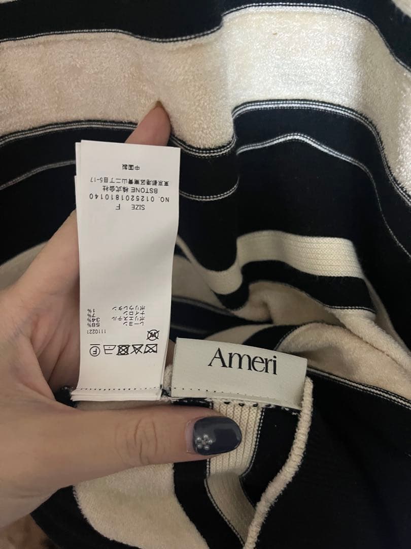 トップス Ameri MULTI BORDER LOGO KNIT POLO TOP
