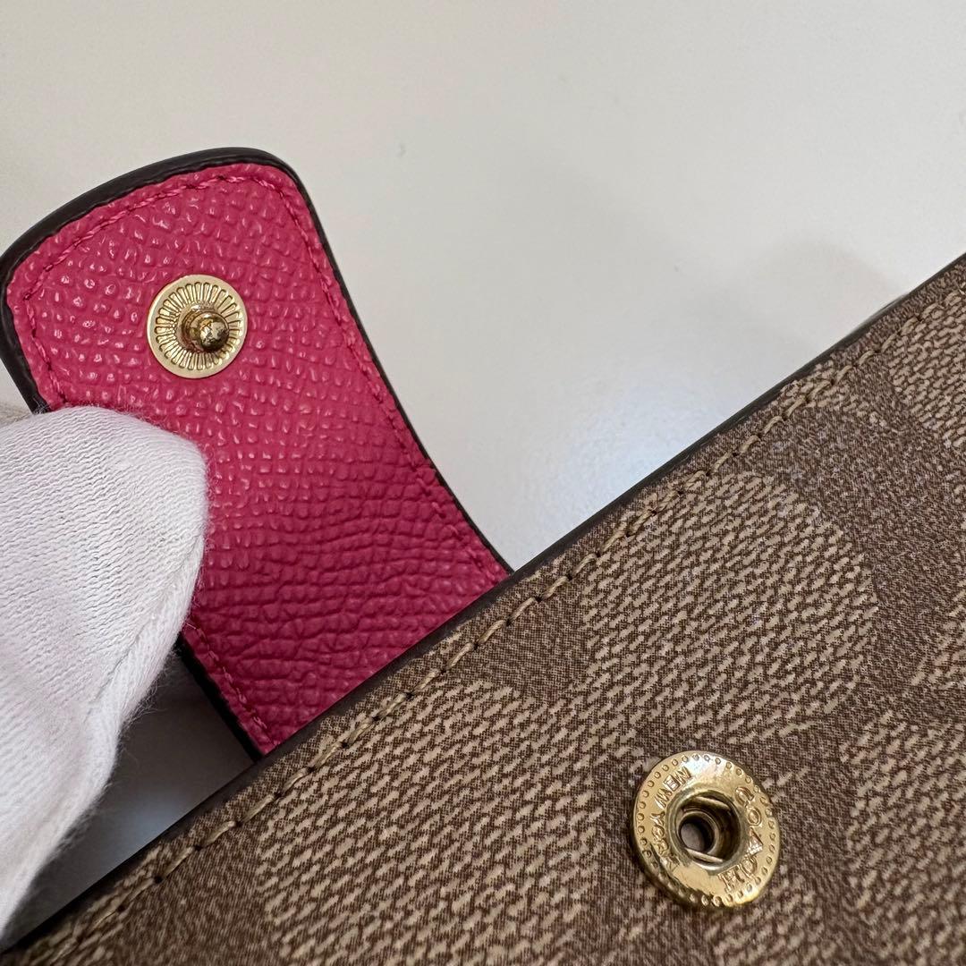 【美品】COACH コーチ　シグネチャー　ピンク　折財布
