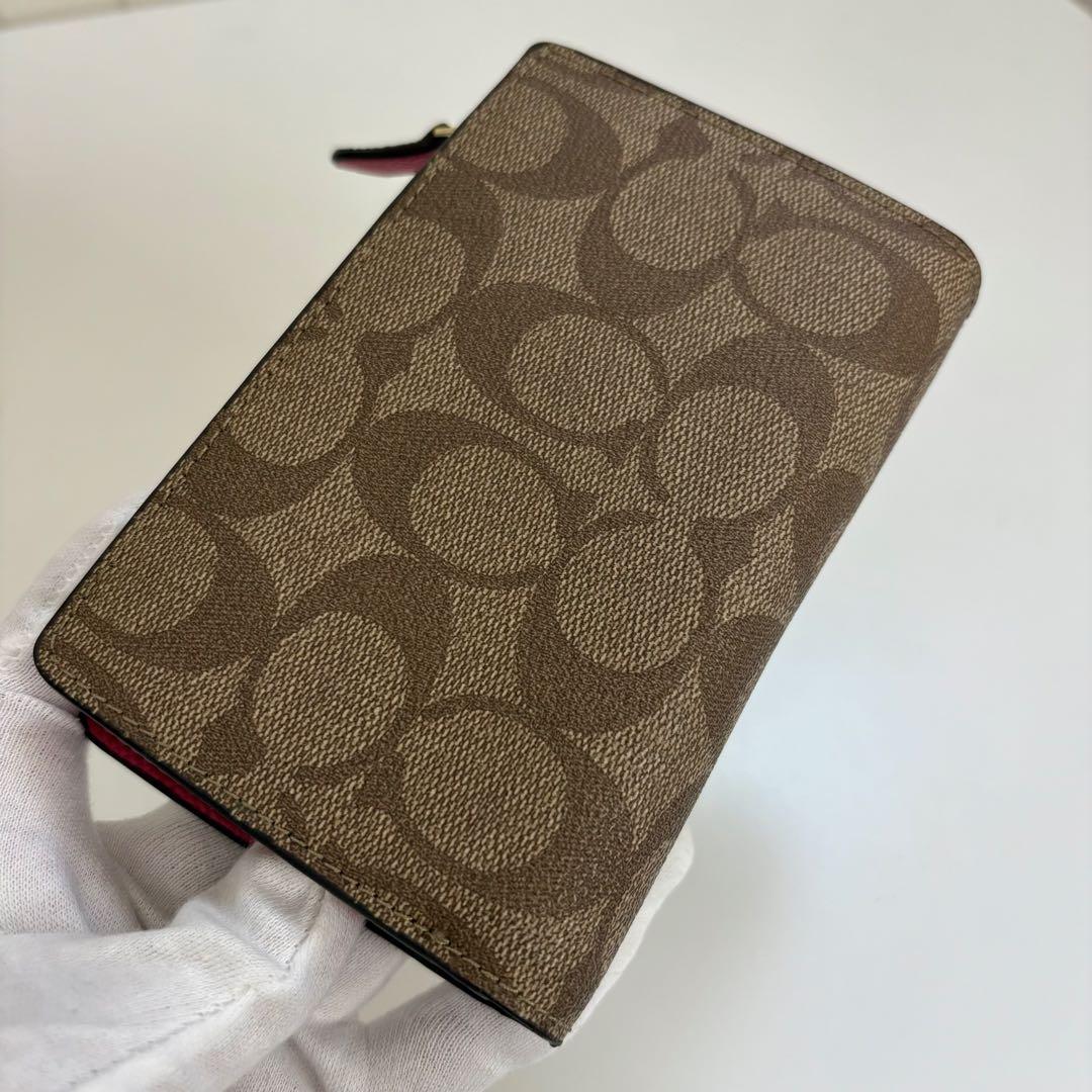 【美品】COACH コーチ　シグネチャー　ピンク　折財布
