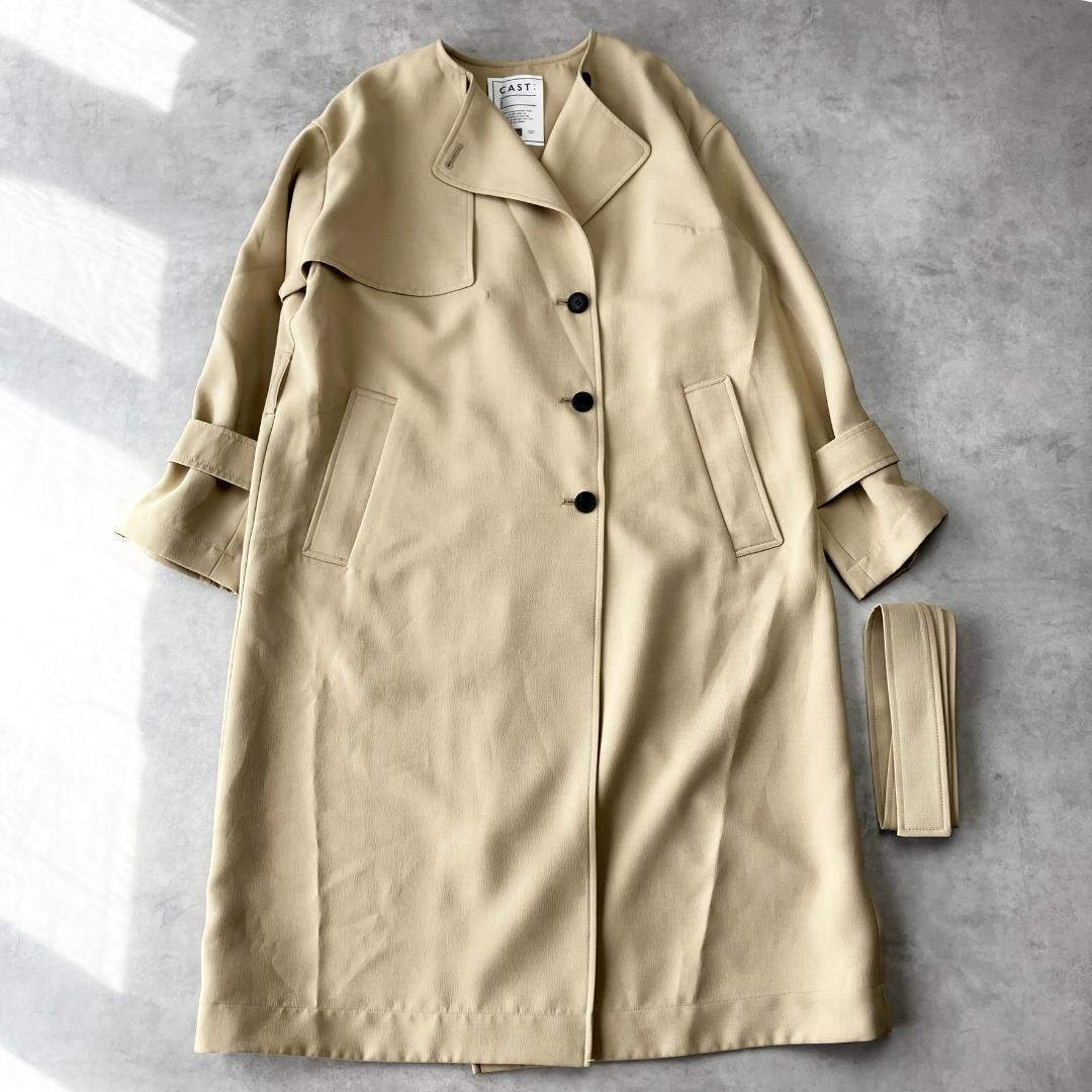 極美品✨　キャストコロン　ノーカラートレンチコート　ベージュ　880