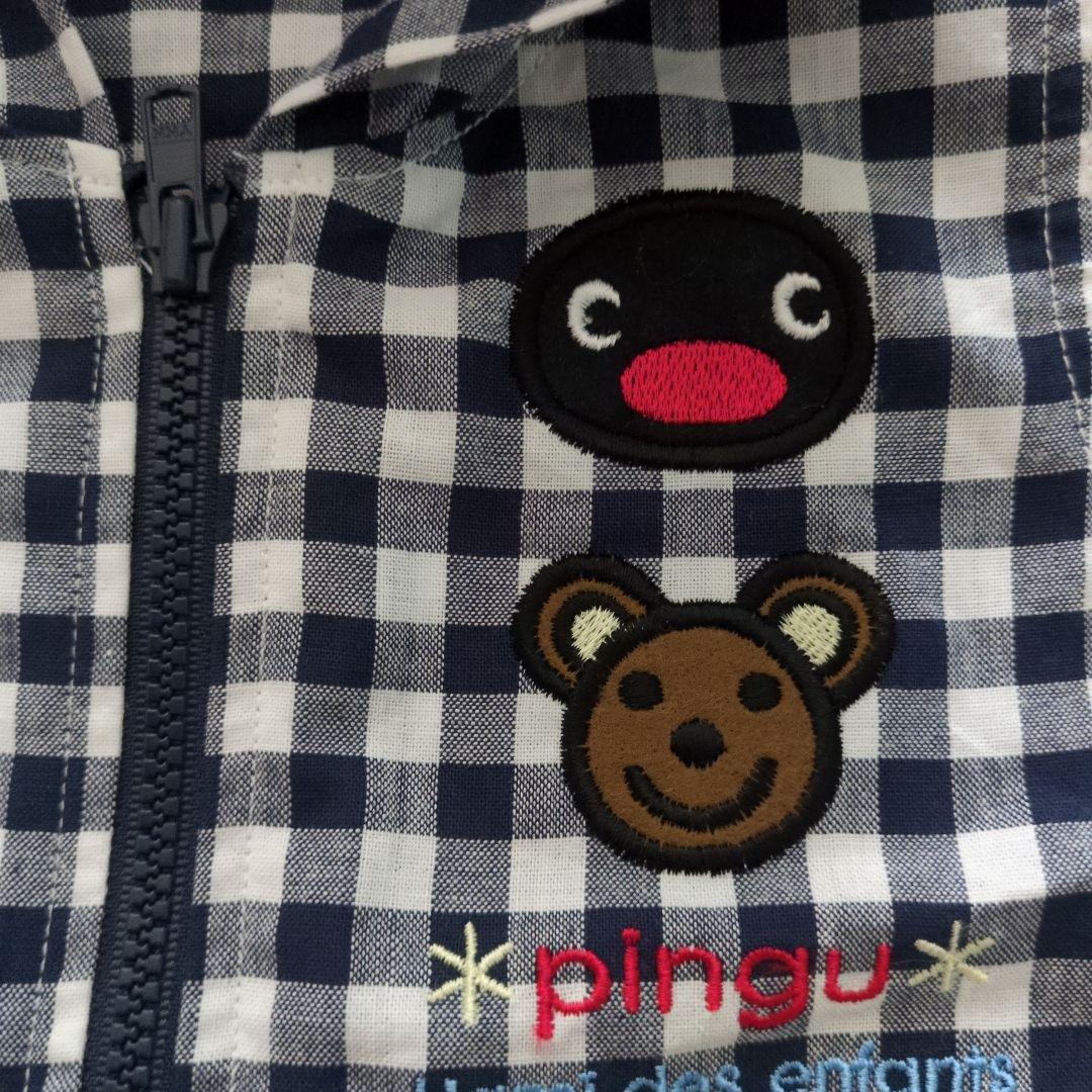 Pingu チェック柄フード付きベスト・Ｔシャツ・ショートパンツセット　ピングー