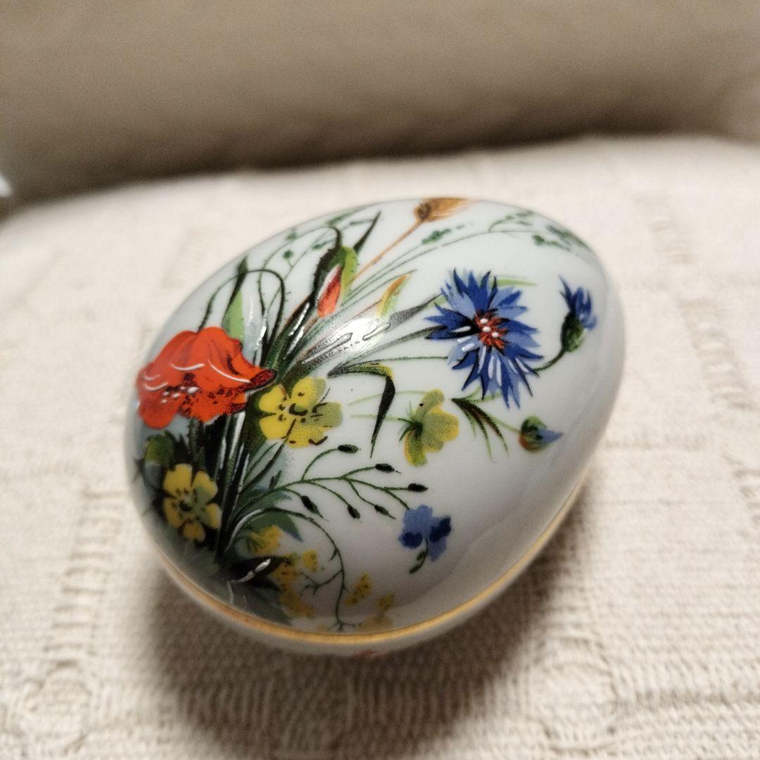 フランス　リモージュ　たまご形のトリンケットボックス 野の花