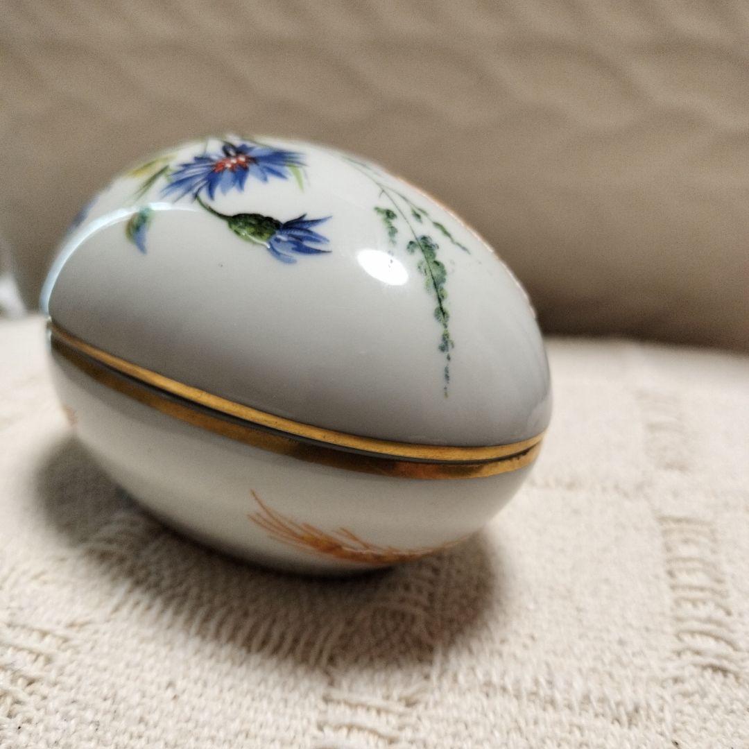 フランス　リモージュ　たまご形のトリンケットボックス 野の花