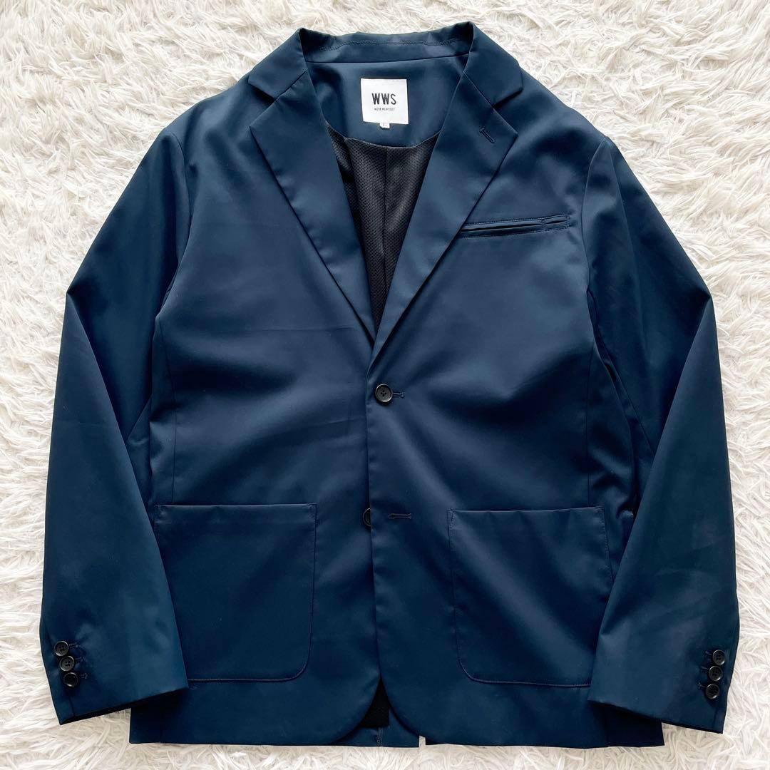 美品 Lサイズ WWS ストレッチ アンコンジャケット 撥水 裏地メッシュ 紺