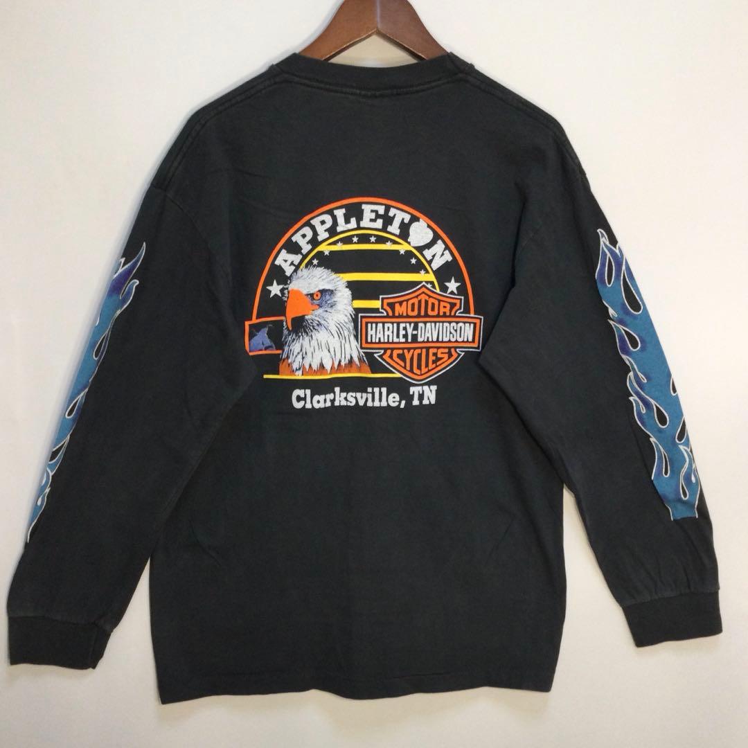 メンズブラック両面リプリント長袖Tシャツ By HARLEY-DAVIDSON