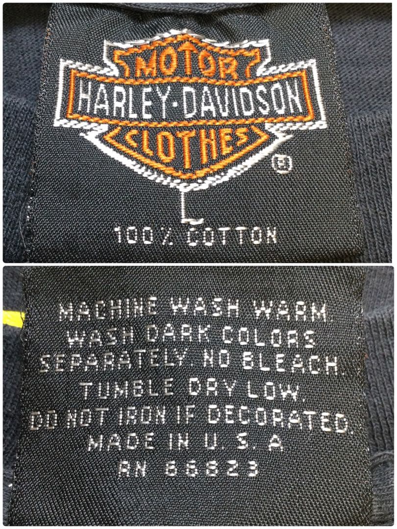 メンズブラック両面リプリント長袖Tシャツ By HARLEY-DAVIDSON