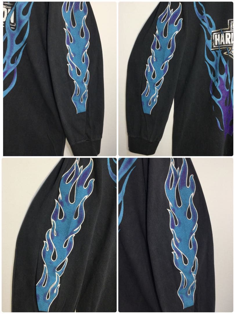 メンズブラック両面リプリント長袖Tシャツ By HARLEY-DAVIDSON