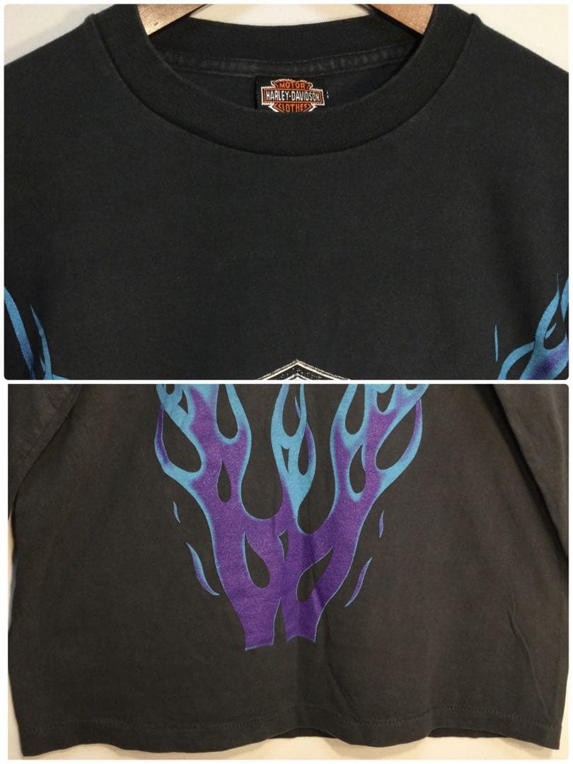 メンズブラック両面リプリント長袖Tシャツ By HARLEY-DAVIDSON