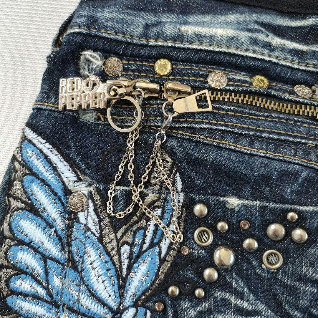 【希少】レッドペッパー デニム 25 蝶バタフライ刺繍 ローライズ Y2K