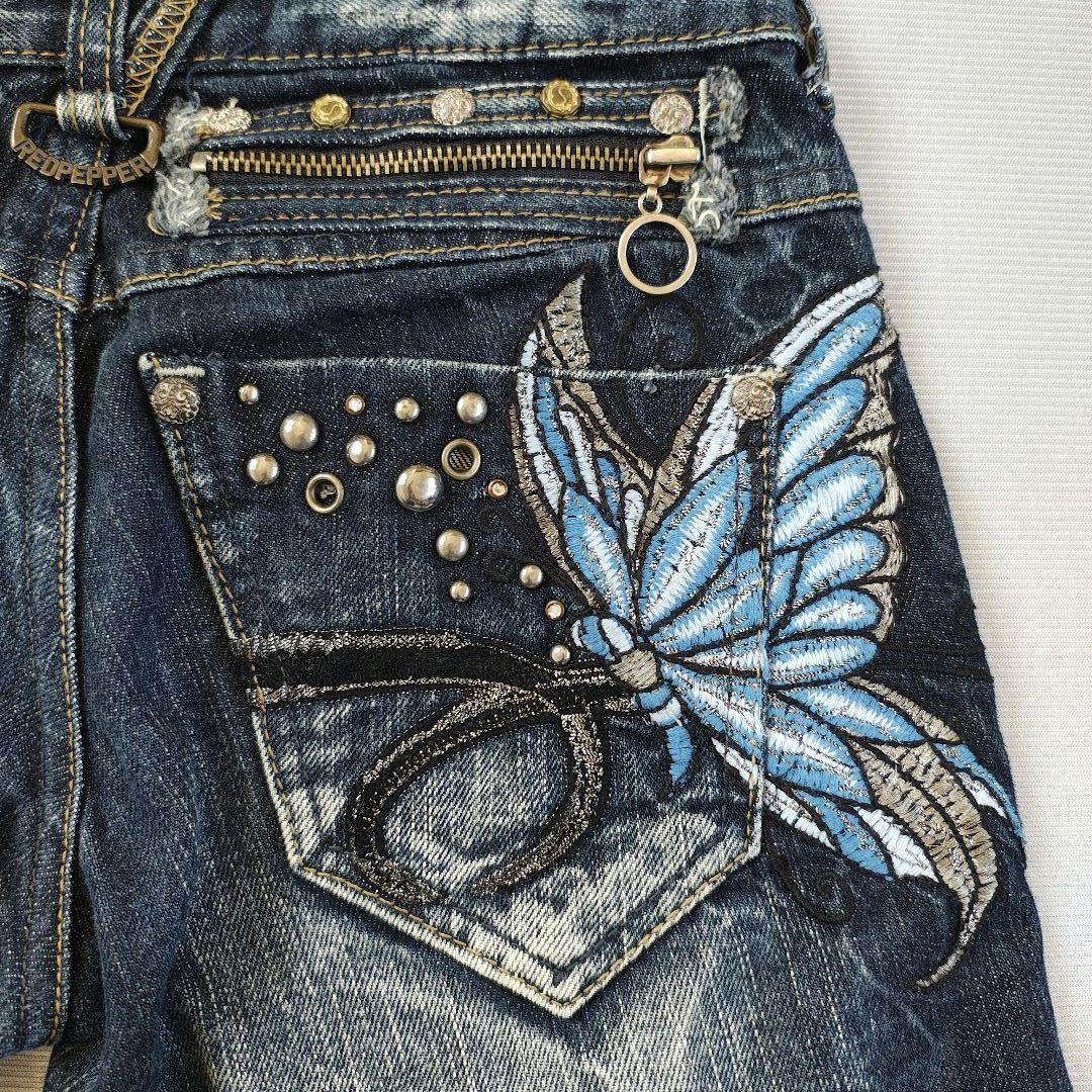 【希少】レッドペッパー デニム 25 蝶バタフライ刺繍 ローライズ Y2K