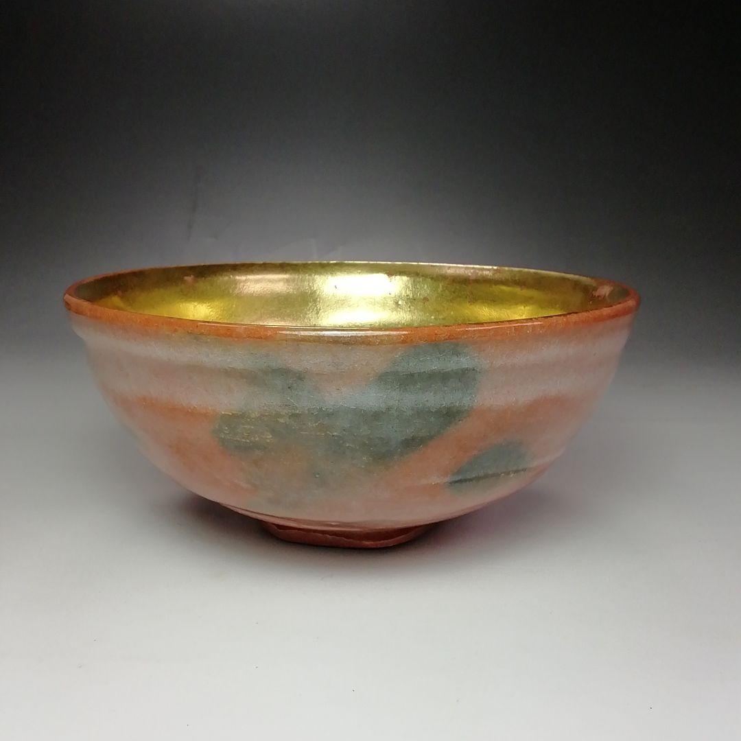 Ｓ６１５　嶋台茶碗　『赤楽』『鈴木常楽作』『金銀一双』　共箱　茶道具