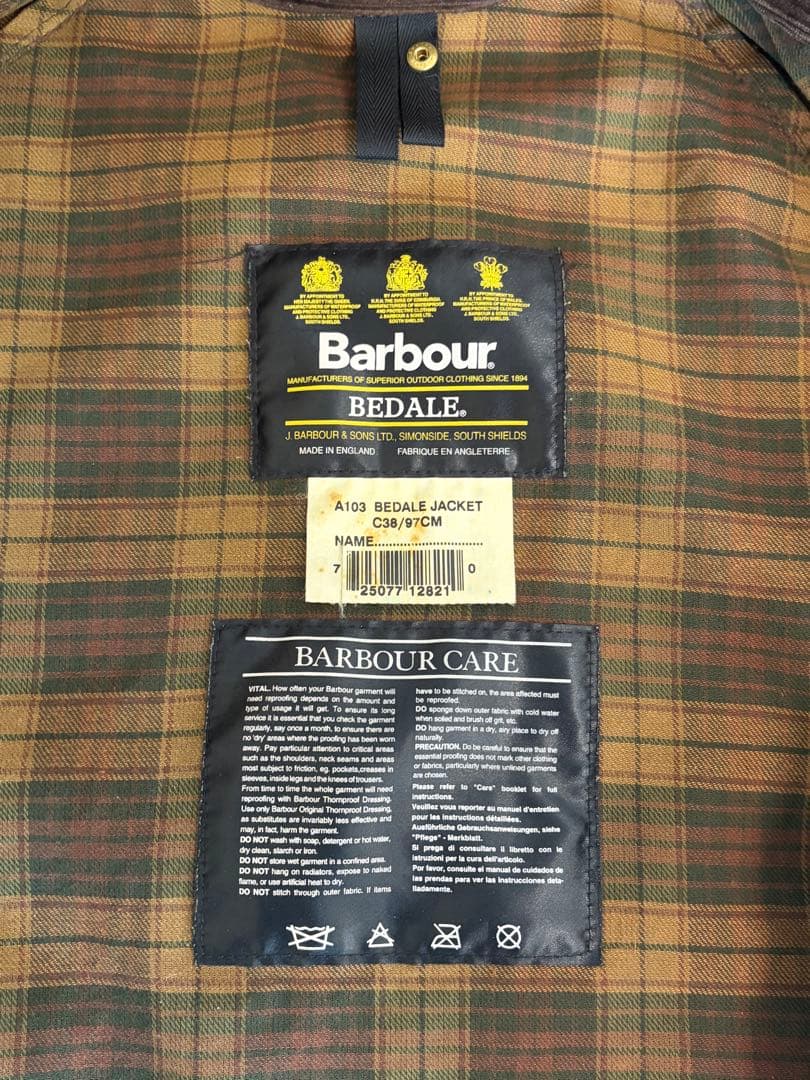 Barbour オイルドジャケット　BEDALE ブラウン　C38/97CM