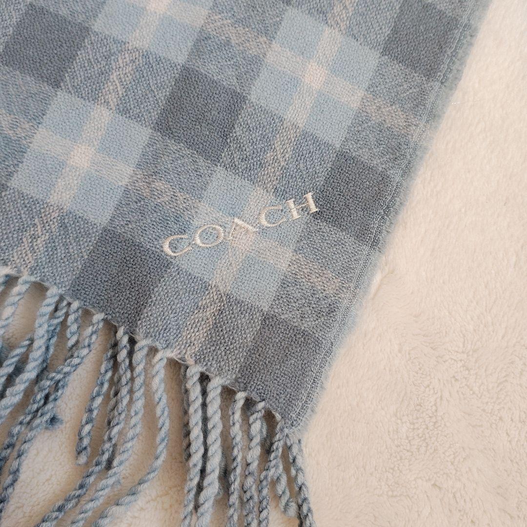 COACH ストール　水色　リバーシブル　チェック柄　未使用