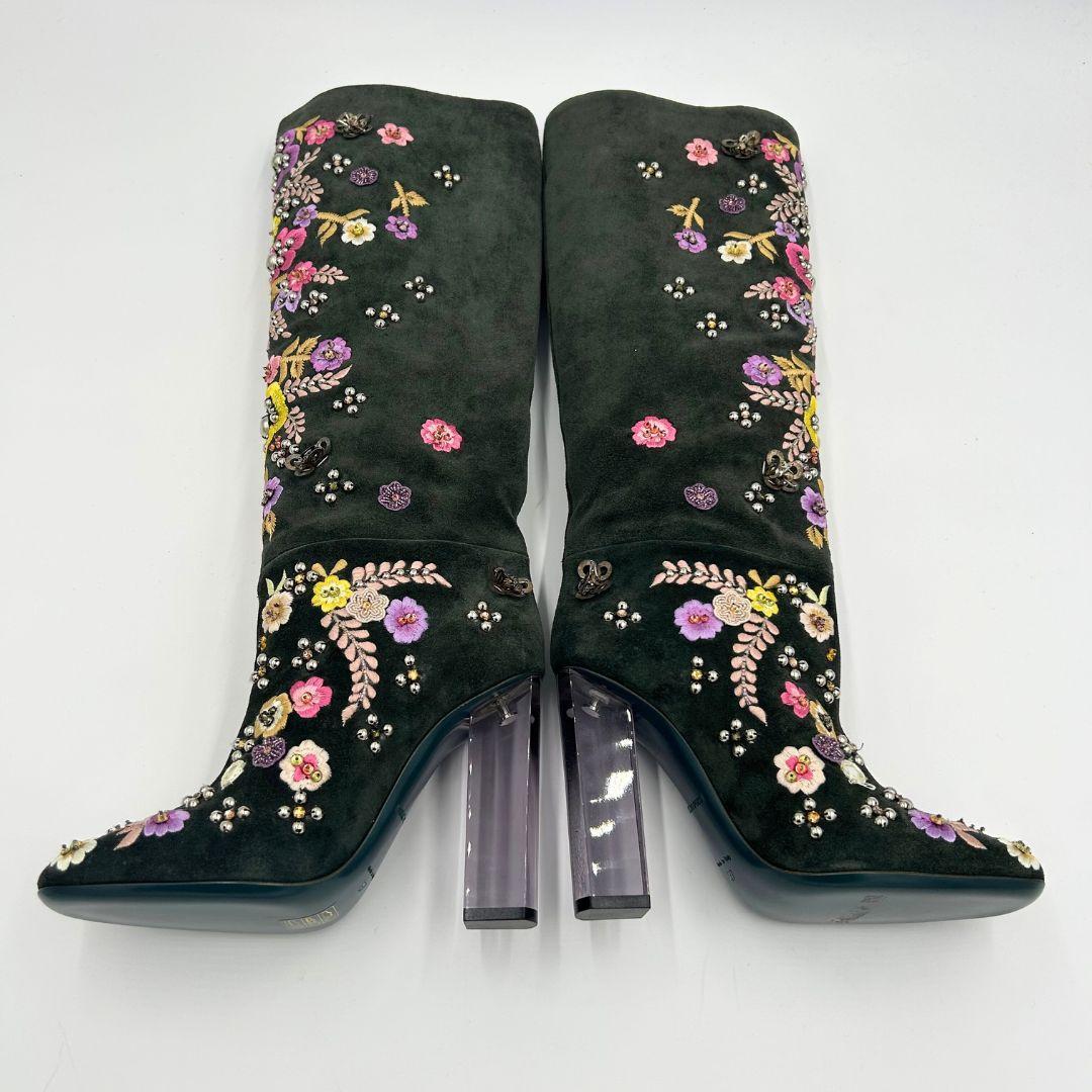 超美品　Emilio Pucci エミリオプッチ3Dフラワー刺繍スエードブーツ