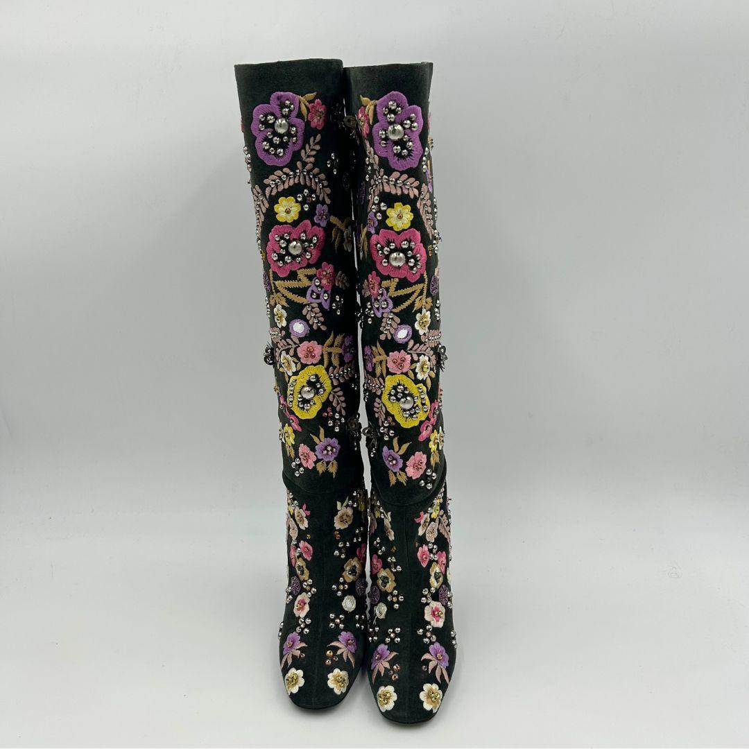 超美品　Emilio Pucci エミリオプッチ3Dフラワー刺繍スエードブーツ