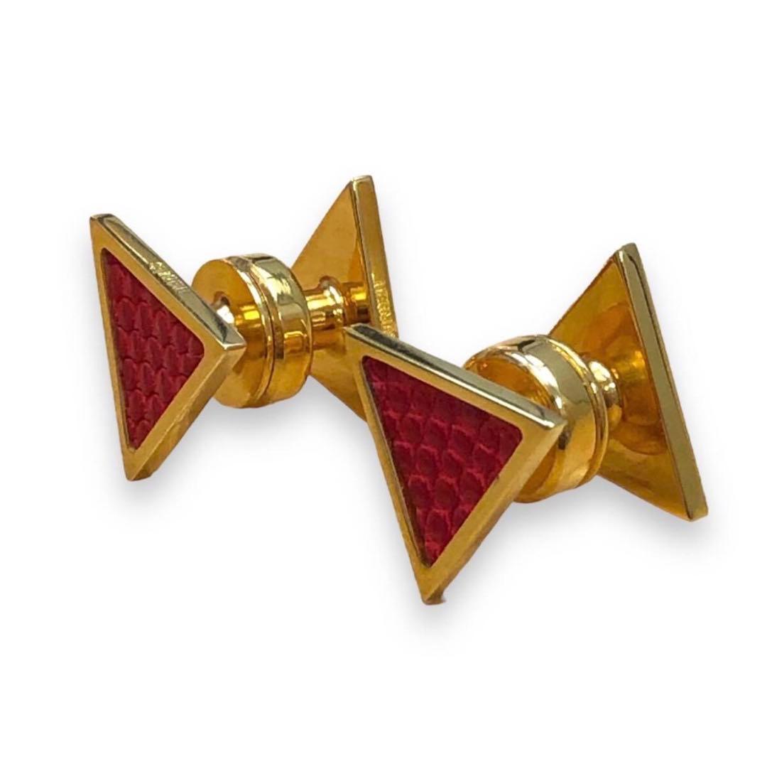 HERMES エルメス　カフス　ゴールド/レッドリザード　箱付き　超美品