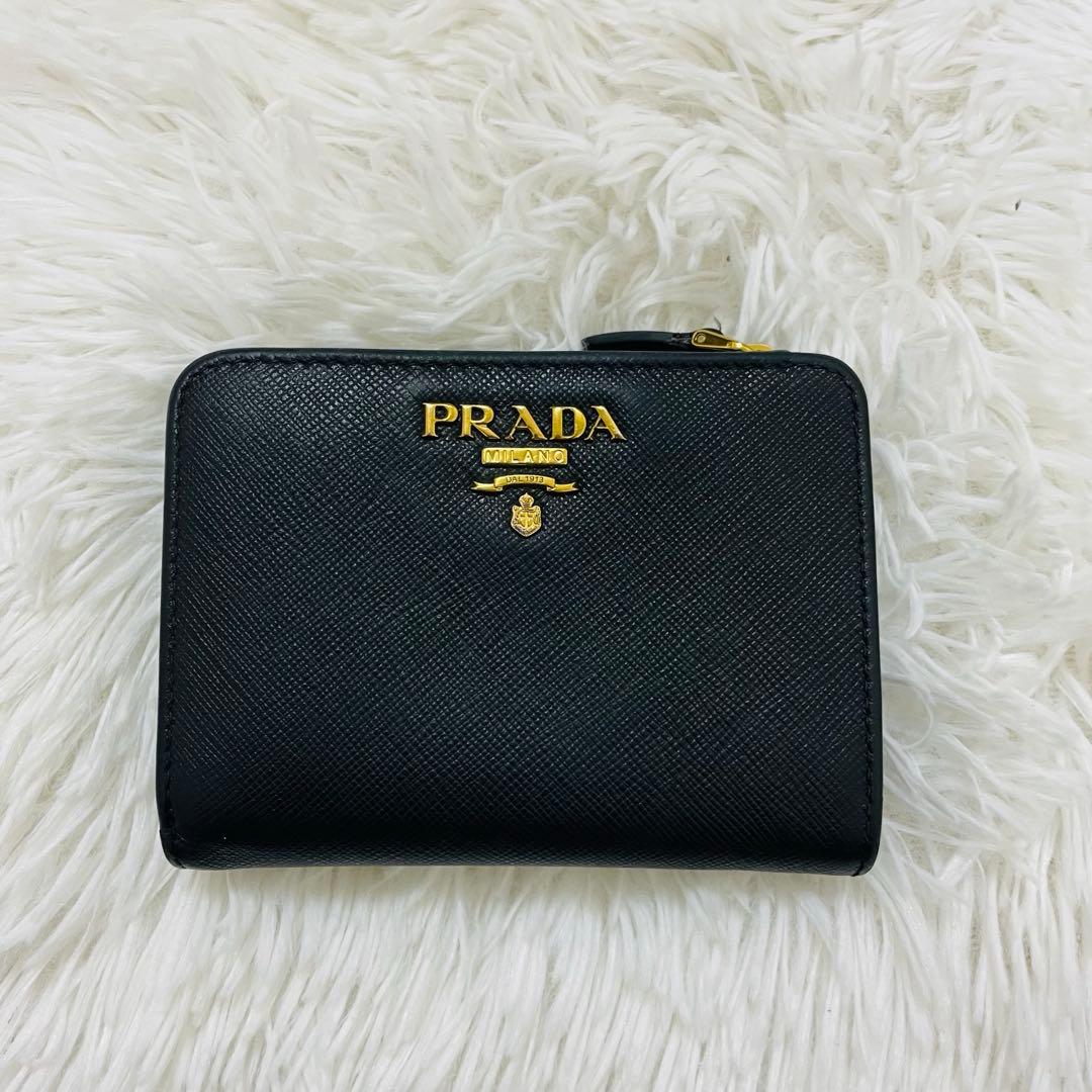 極美✨付属完備✨PRADA 二つ折り財布 レザー ヴィッテロムーブ ブラック