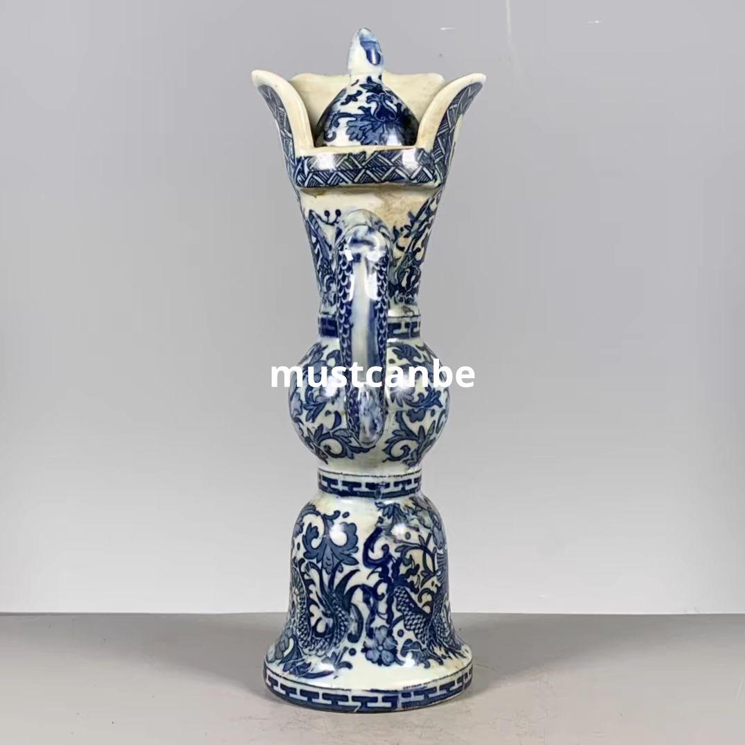 青花龍文多穆壺 景徳鎮 陶磁器 装飾品 現代工芸品 美術品 置物