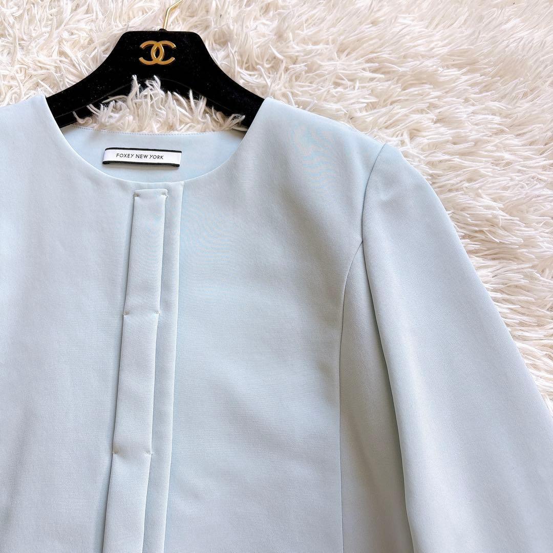 美品✨ フォクシーニューヨーク マットストレッチグログランコート ブルー 38
