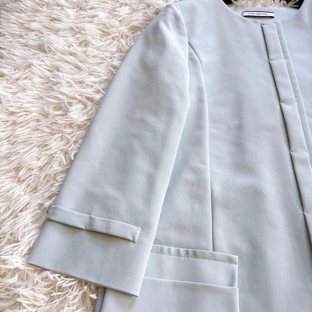 美品✨ フォクシーニューヨーク マットストレッチグログランコート ブルー 38