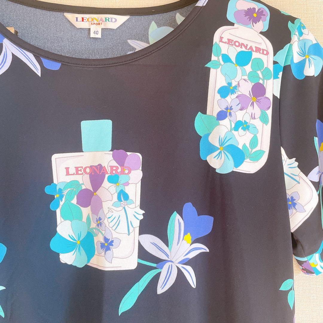 LEONARD　トップス　半袖 近年モデル　花&香水ボトル柄　希少　紺 Lサイズ