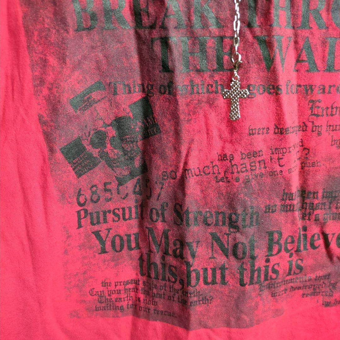 半袖Tシャツ　フェイクレイヤード　重ね着風　ロック　骸骨　ドクロ　十字架　XL