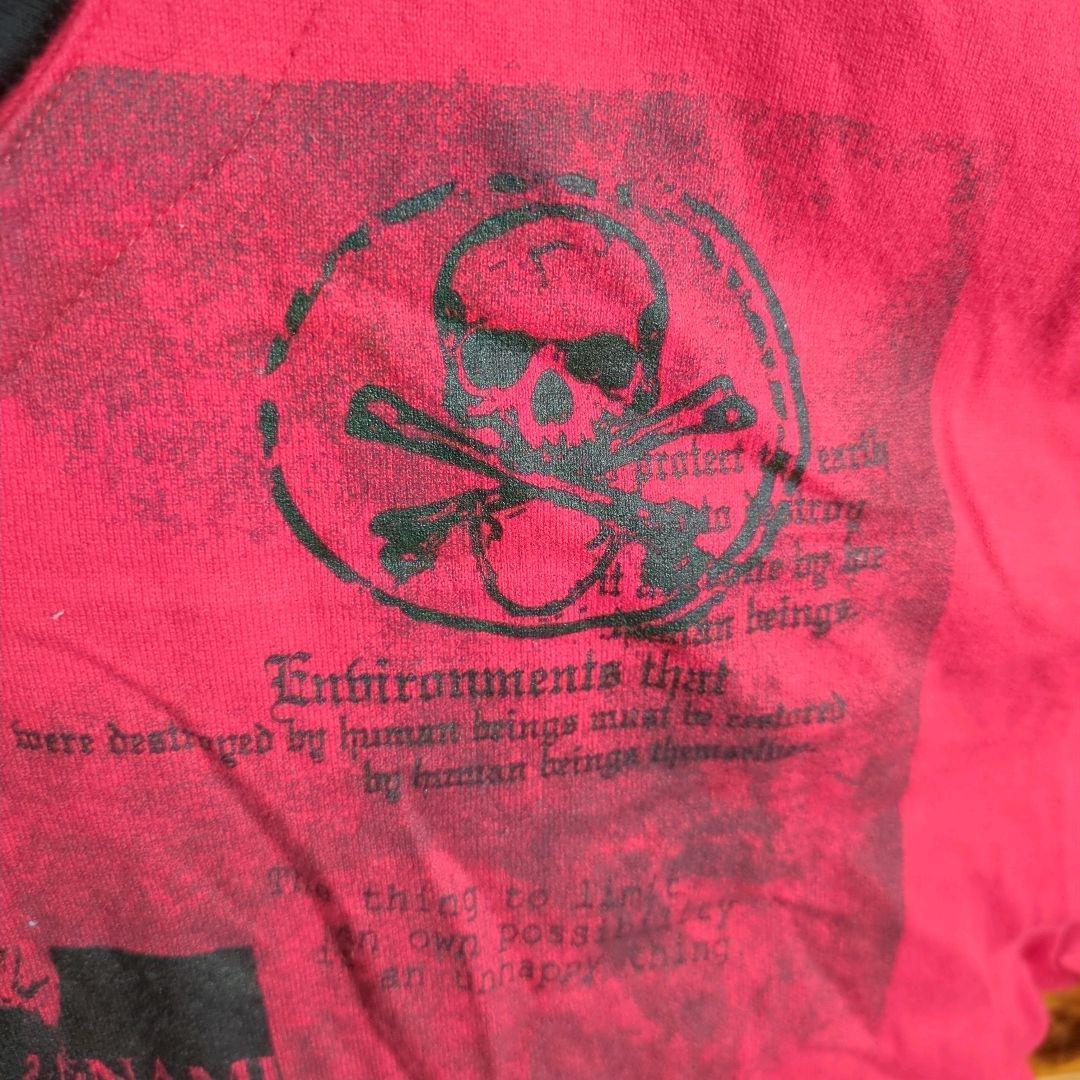 半袖Tシャツ　フェイクレイヤード　重ね着風　ロック　骸骨　ドクロ　十字架　XL
