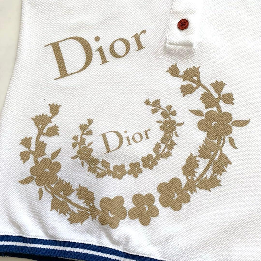 クリスチャンディオール　半袖ポロシャツ　白　ロゴプリント刺繍
