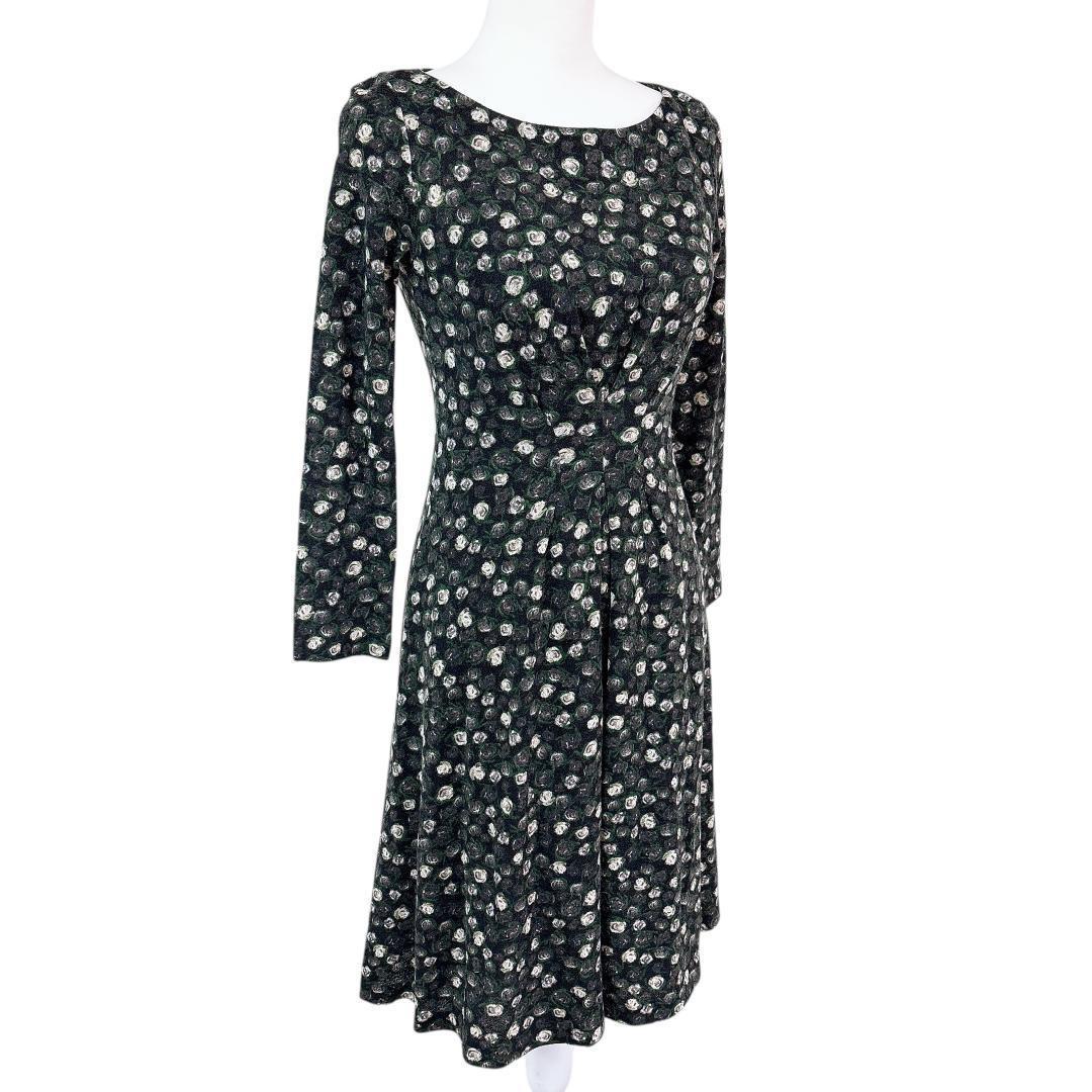【美品】Sybilla 長袖ワンピース M 総柄 花柄ドット ブラック/グレー