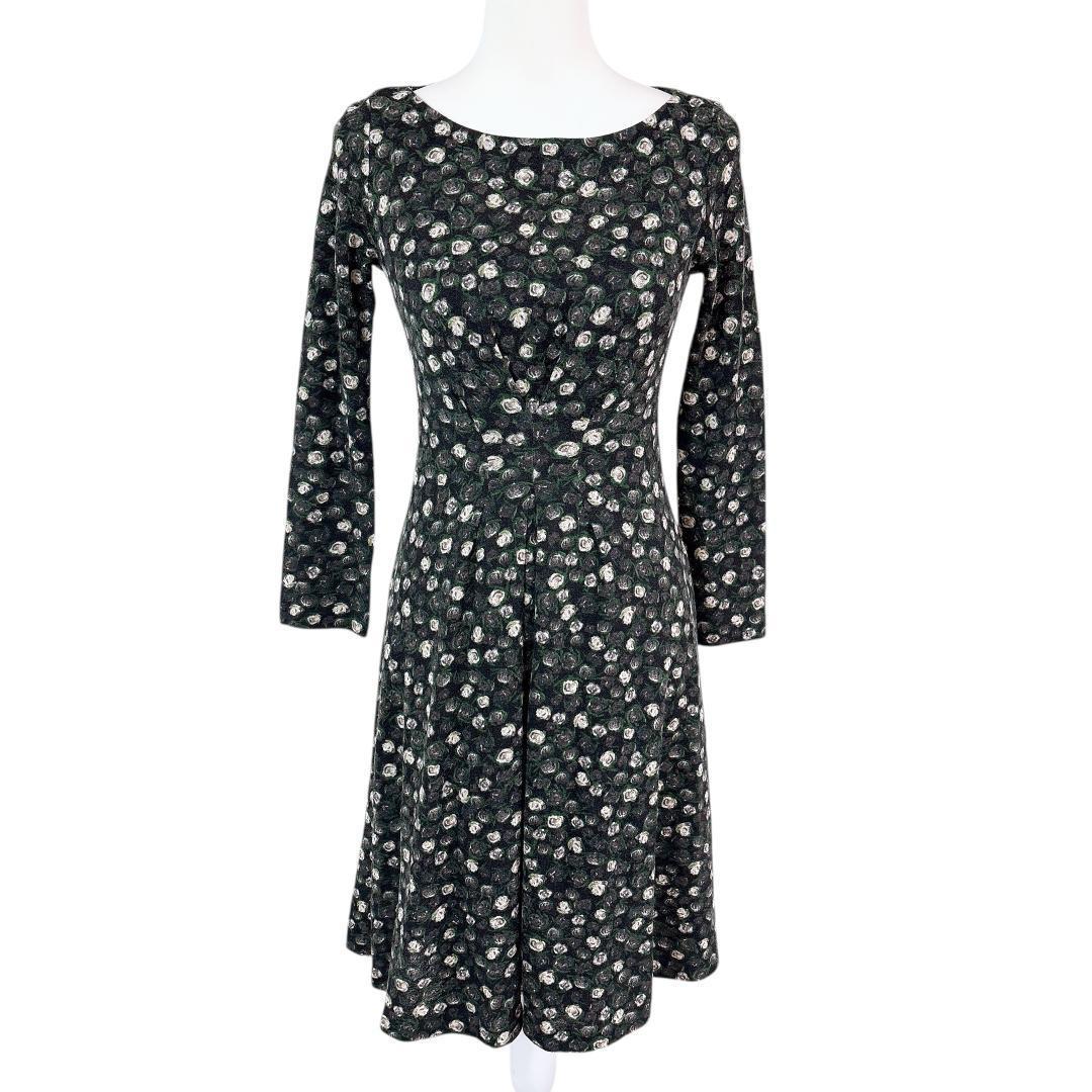 【美品】Sybilla 長袖ワンピース M 総柄 花柄ドット ブラック/グレー