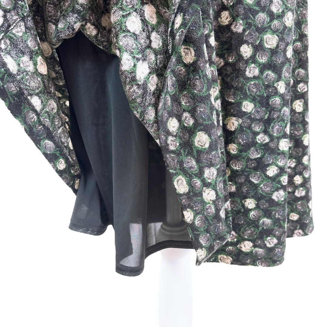 【美品】Sybilla 長袖ワンピース M 総柄 花柄ドット ブラック/グレー
