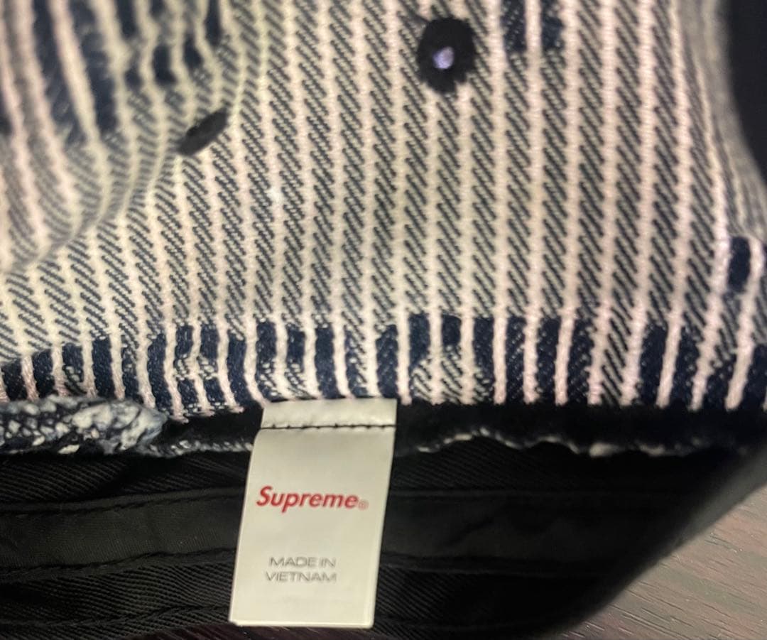 Supreme デニムストライプキャップ ネイビー ホワイト stripe