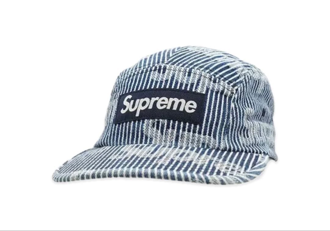 Supreme デニムストライプキャップ ネイビー ホワイト stripe