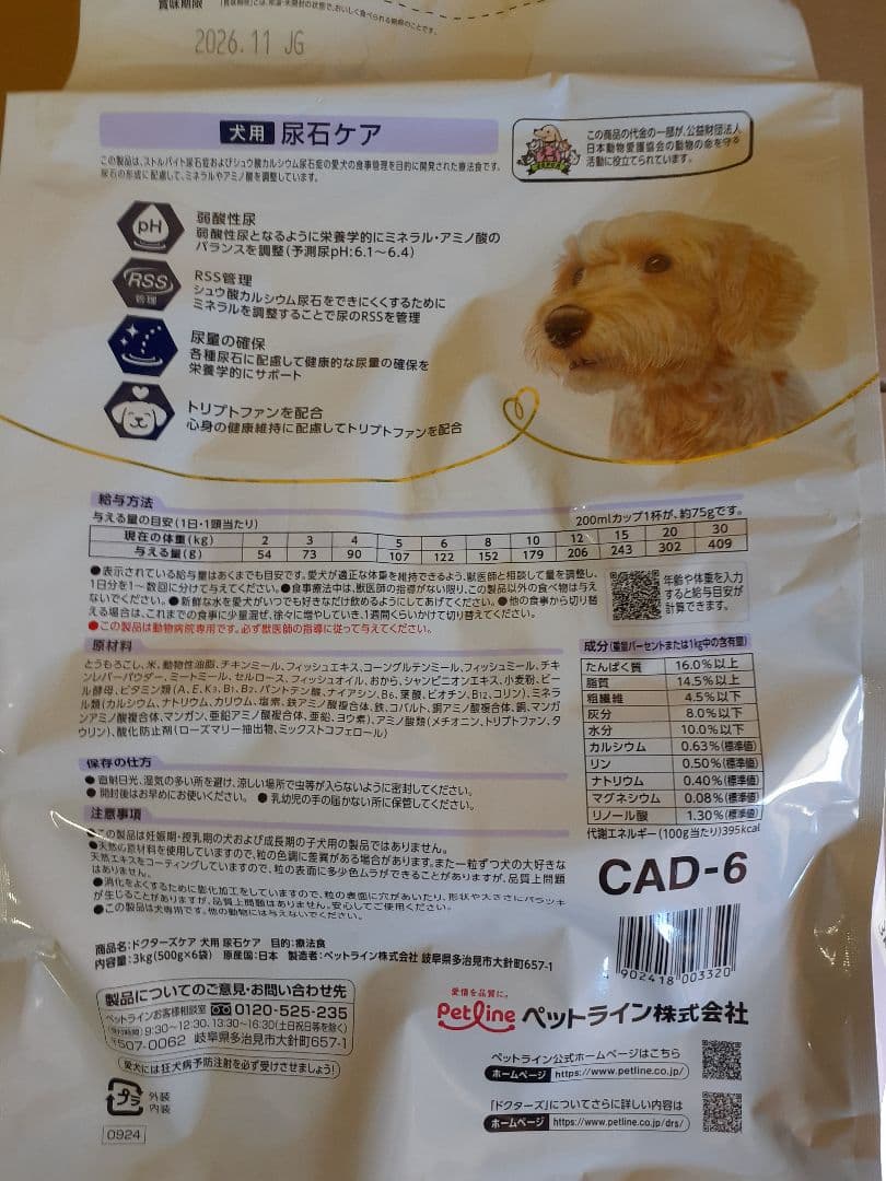 ken様ドクターズケア犬用療法食尿石ケア3kg×2袋