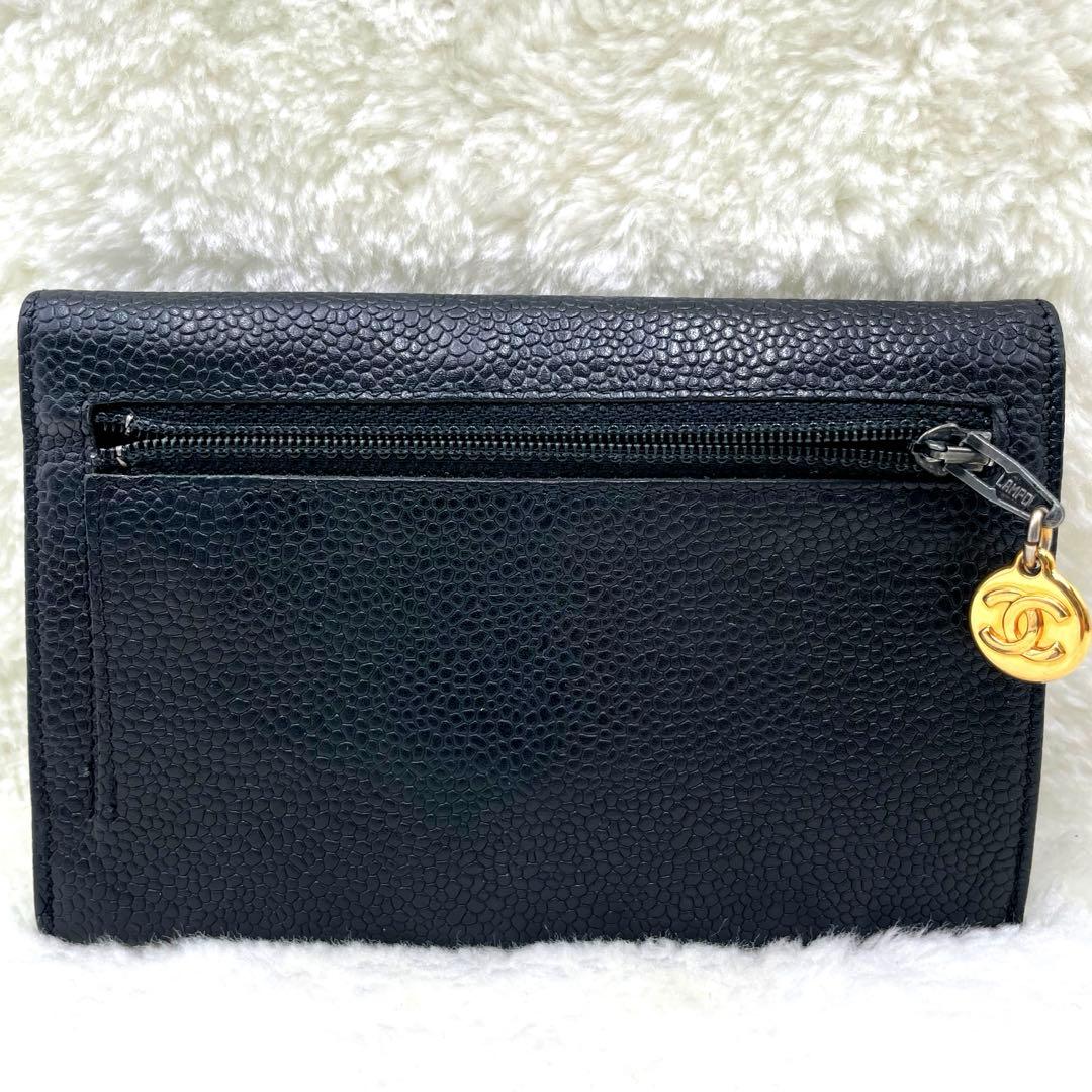 シャネル CHANEL 2つ折り 財布 デカココマーク キャビアスキン フラップ