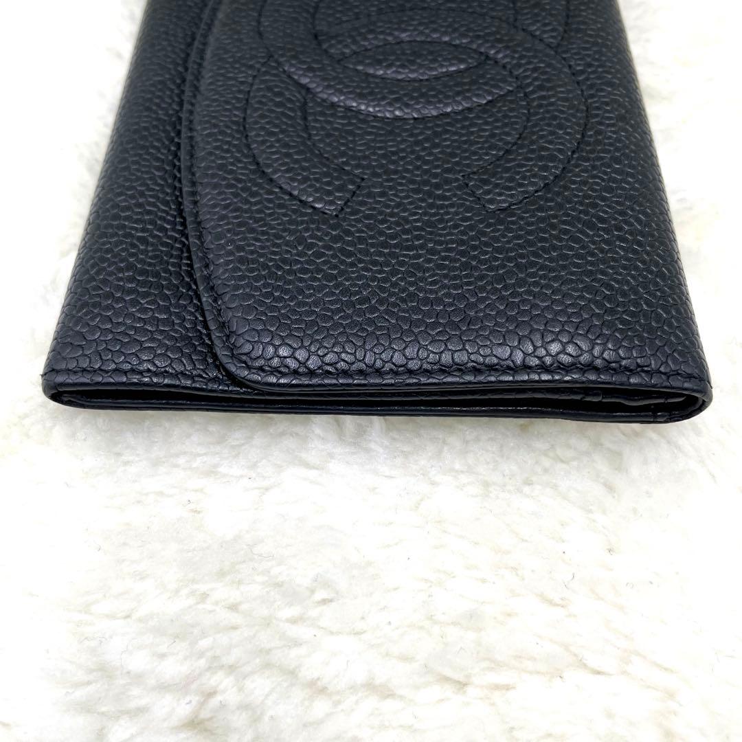 シャネル CHANEL 2つ折り 財布 デカココマーク キャビアスキン フラップ
