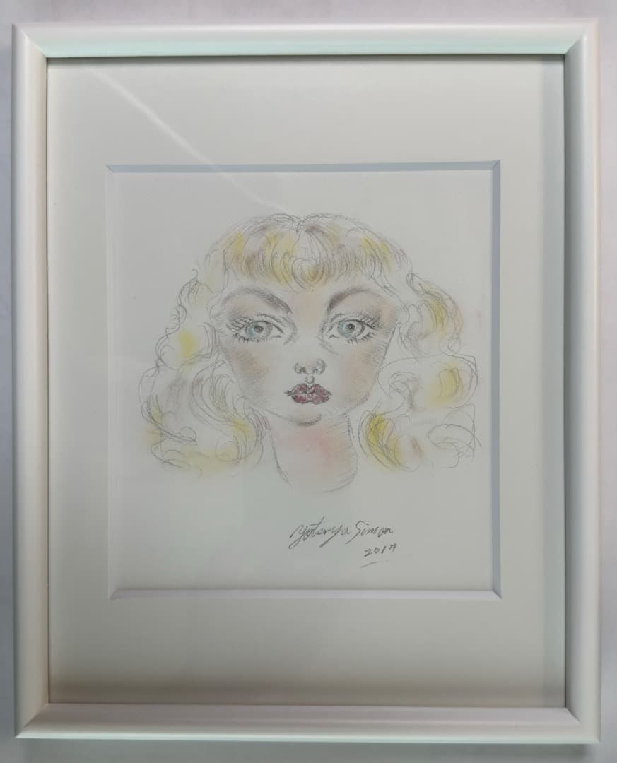 h*g様 四谷シモン　「希少❗️本人直筆水彩画（人形の顔・額入）」とサイン本のセ