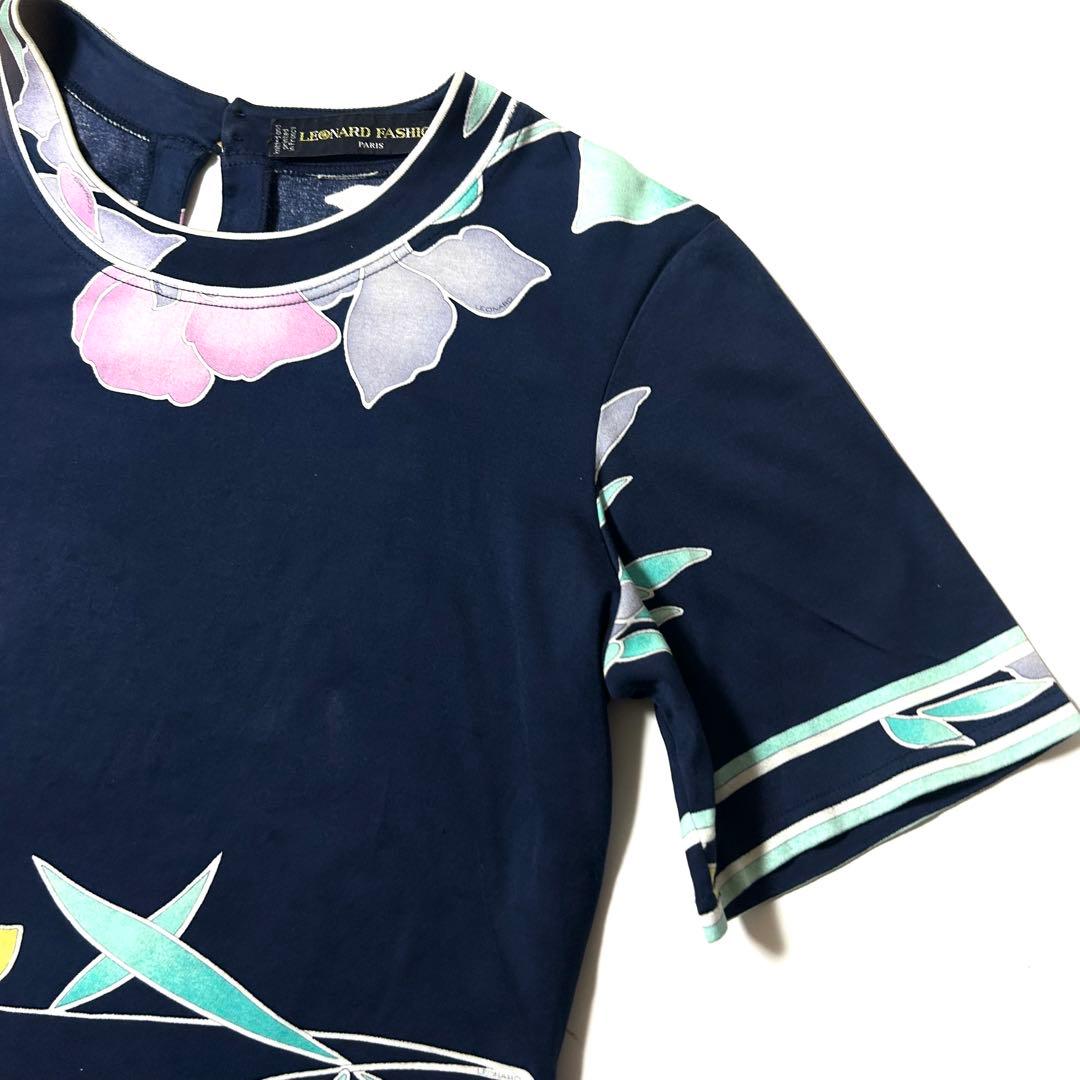 【美品】レオナール　半袖　カットソー　花柄　コットン100%　大きいサイズ　LL