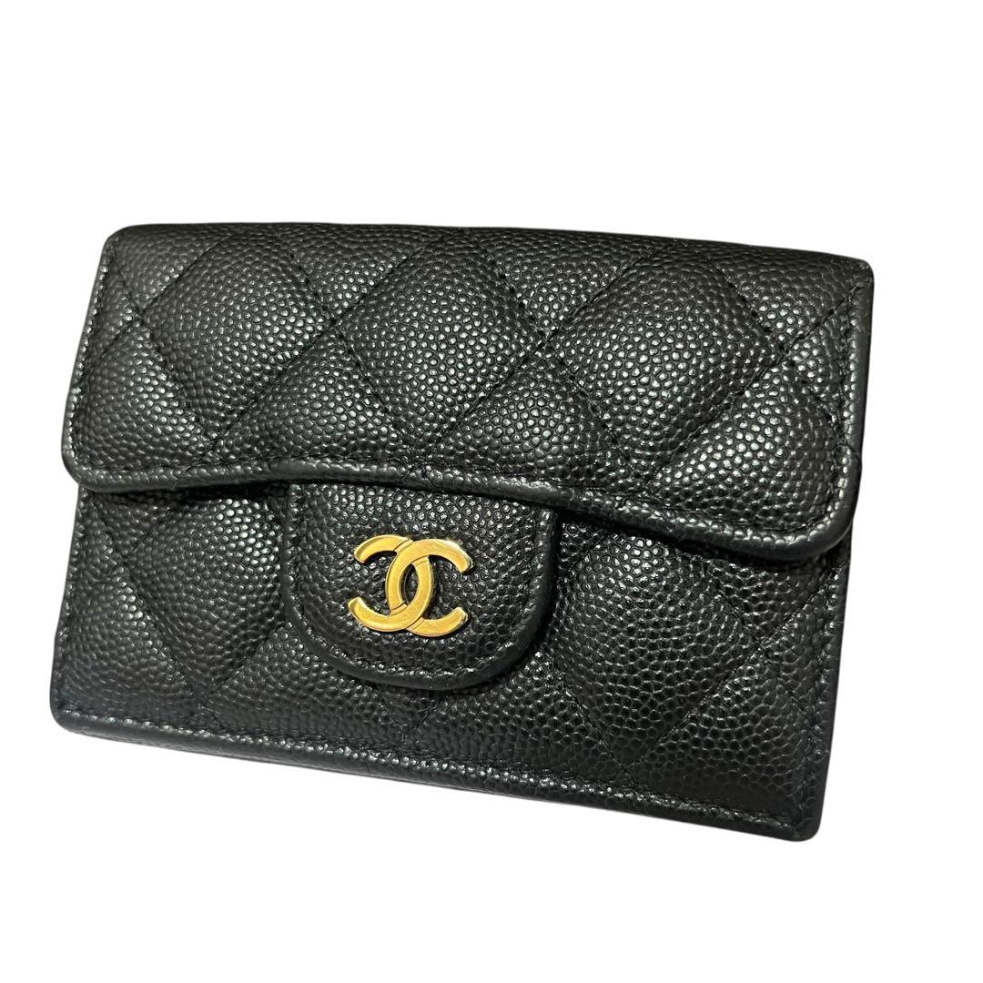 シャネル CHANEL キャビアスキン マトラッセ 三つ折り財布 コンパクト財布