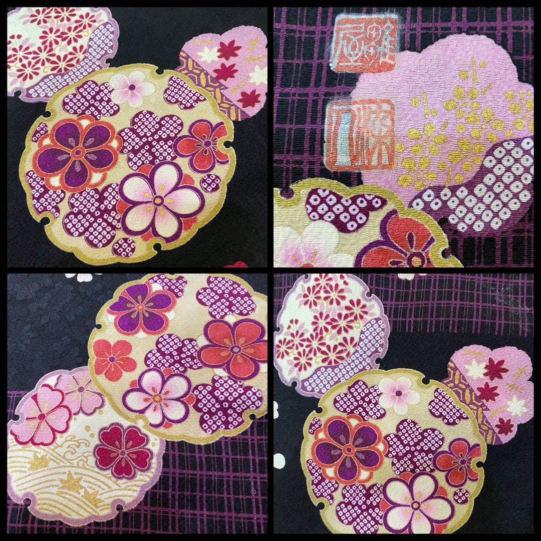 正絹振袖フルセット‼️有名雛屋友禅証 雪輪小花金彩✨ミッキー柄可愛い✨ ショール付