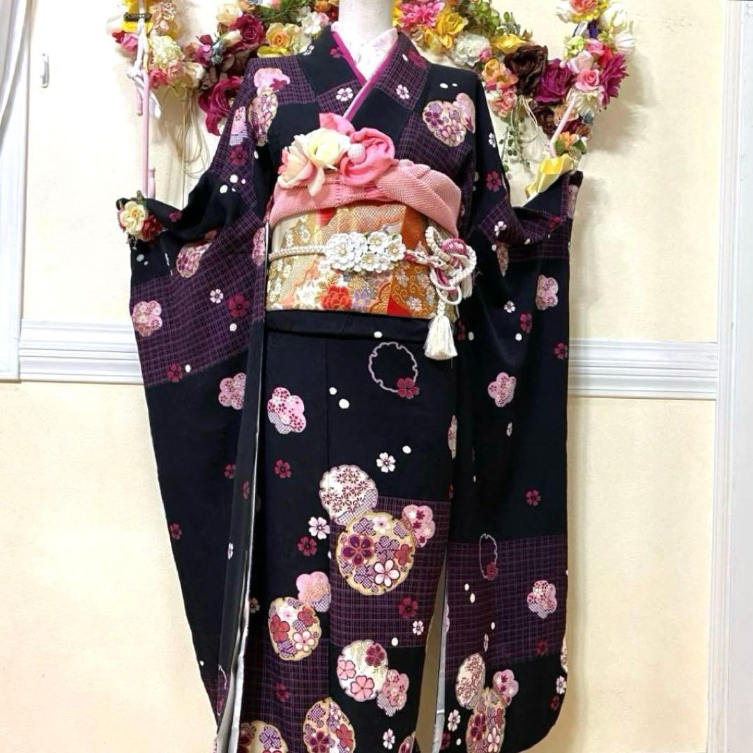 正絹振袖フルセット‼️有名雛屋友禅証 雪輪小花金彩✨ミッキー柄可愛い✨ ショール付