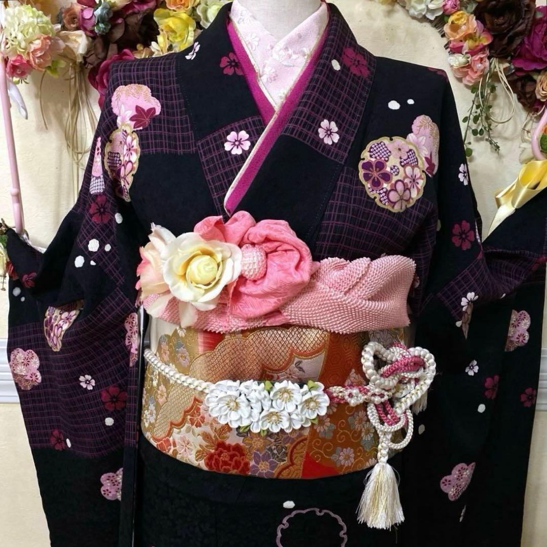 正絹振袖フルセット‼️有名雛屋友禅証 雪輪小花金彩✨ミッキー柄可愛い✨ ショール付