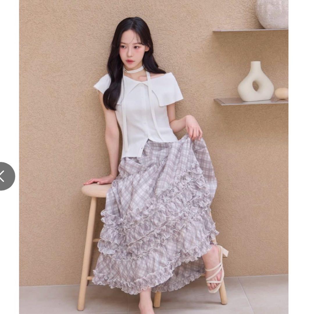anmille アンミール　ギャザーボリュームスカート　ブラウン　チェック　美品